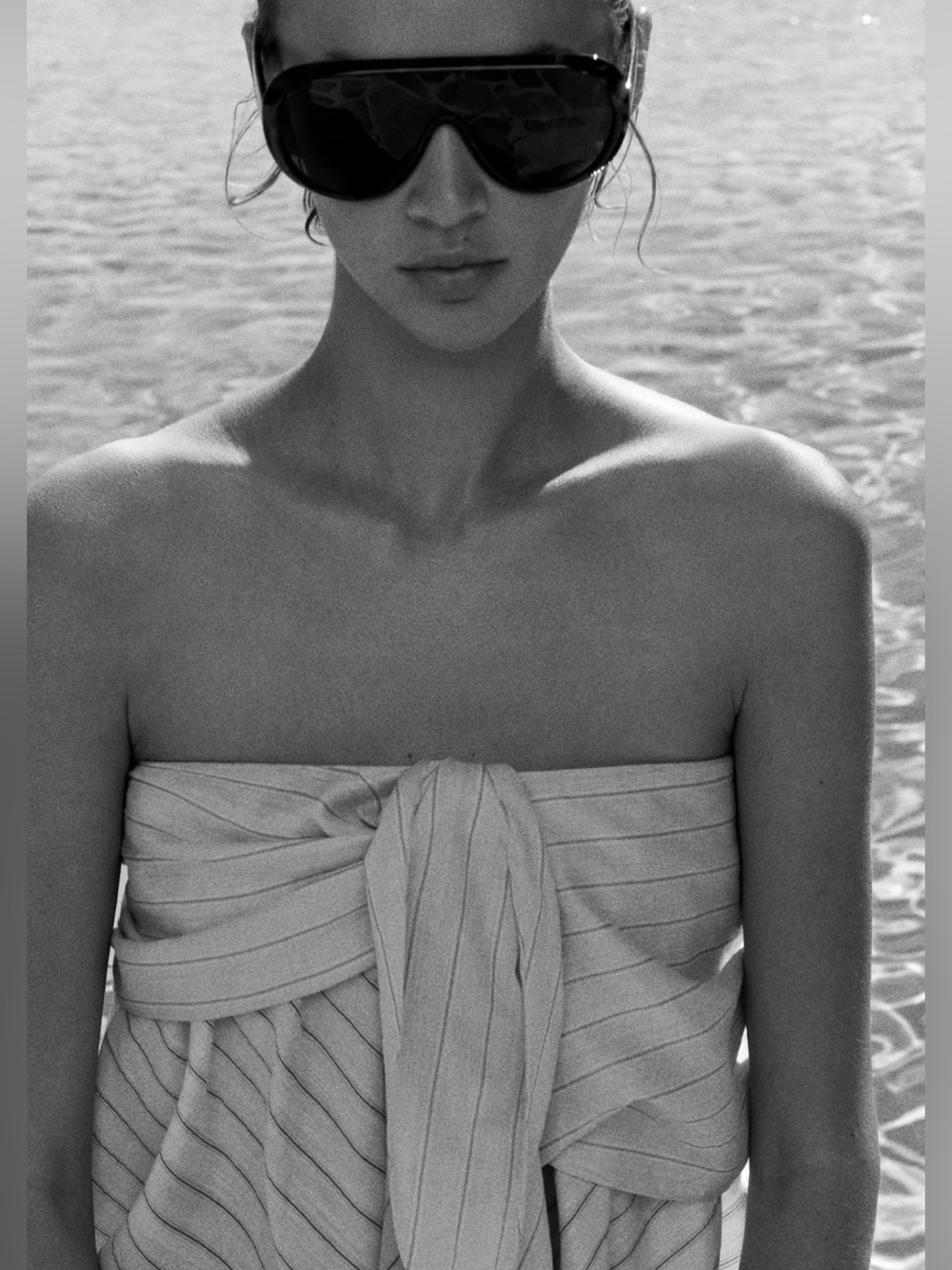 H&M EDITION NWT PALE YELLOW /STRIPED TIE-DETAIL BANDEAU DRESS - Picture 4 of 6